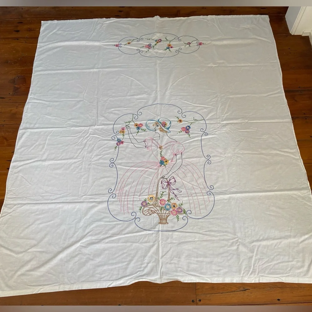 Handmade Embroidered wall Decor, Bed Spread or window panel, - 73”‎ x 80”